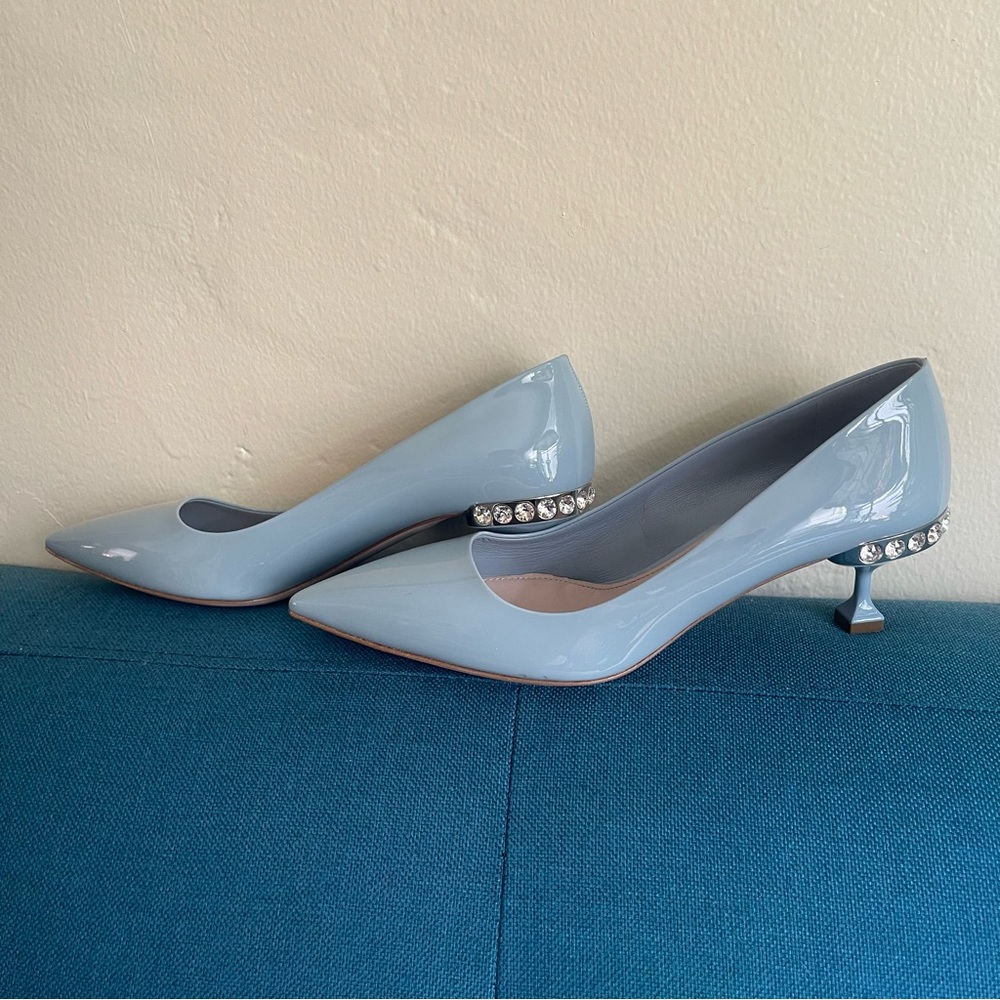 NEW Miu Miu patent leather crystal embellished heels - Picture 3 of 12